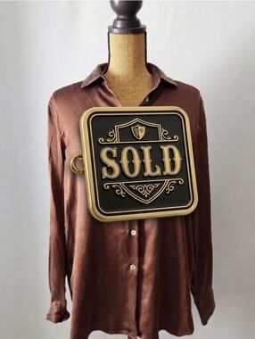 🔥 LILYSILK 100% Mulberry Silk Brown Button Down Blouse XL